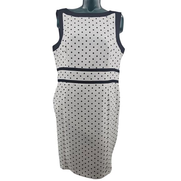 Black Label by Evan Picone Black & White Polka Dot Sleeveless Midi Dress 16 3607 - Picture 1 of 7